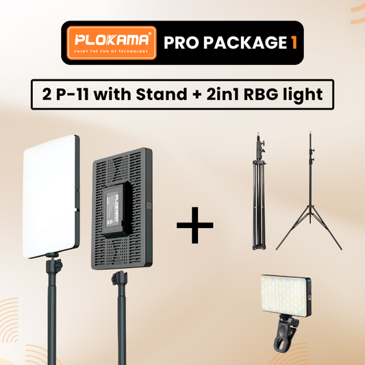 Plokama Pro Package 1 – Dual P-11 LED Lights with Stand + 2-in-1 RGB Light