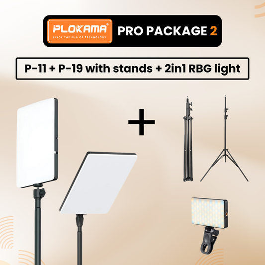 Plokama Pro Package 2 – P-11 + P19 LED Lights with Stands + 2-in-1 RGB Light