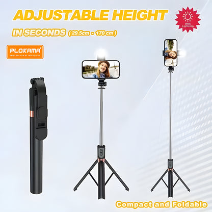 4 in 1 Selfie Stick + Tripod Stand with Light and Wireless Remote