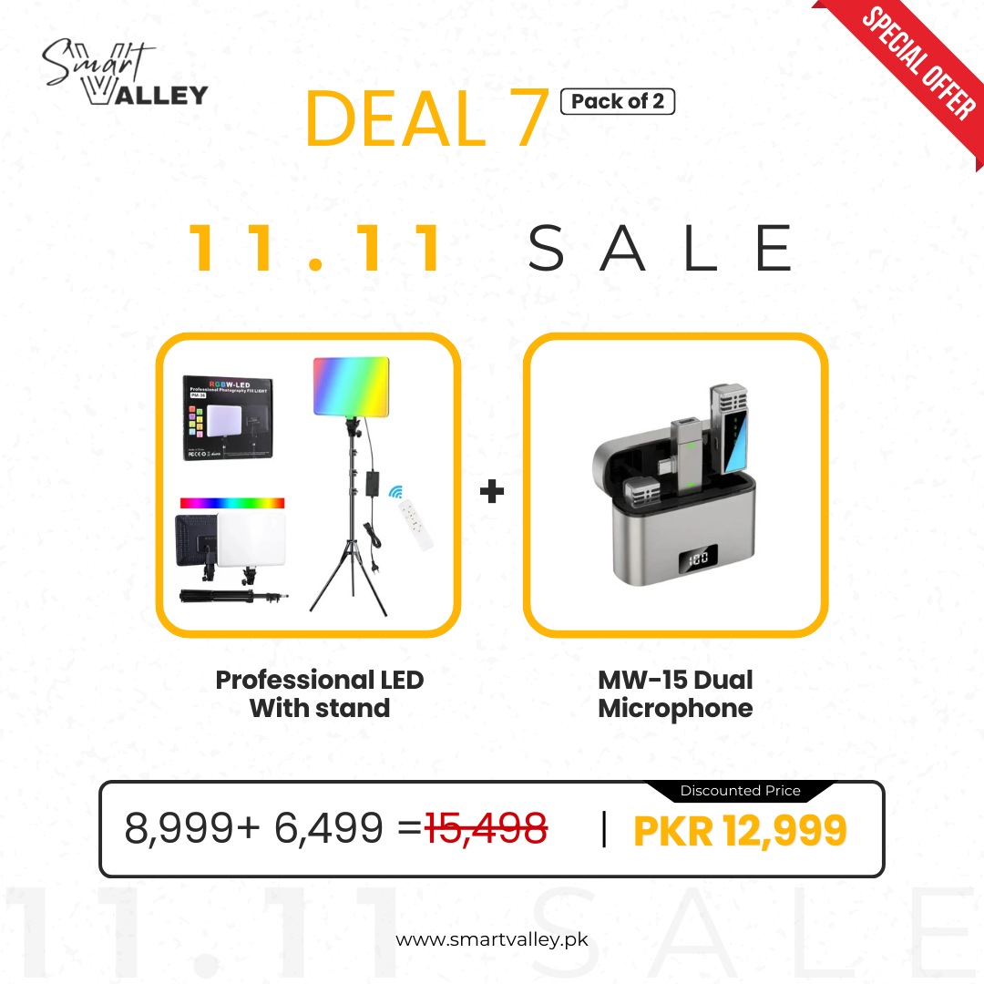 Deal 7 (Professional LED Photography Lights - 36CM with stand+MW-15 WIRELESS MICROPHONE)