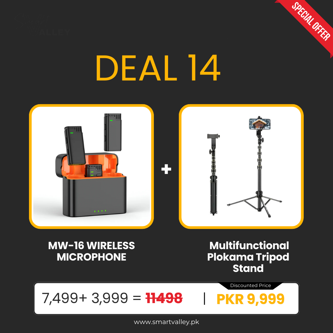 Deal 14 (MW-16 WIRELESS MICROPHONE+Multifunctional Plokama Tripod Stand)