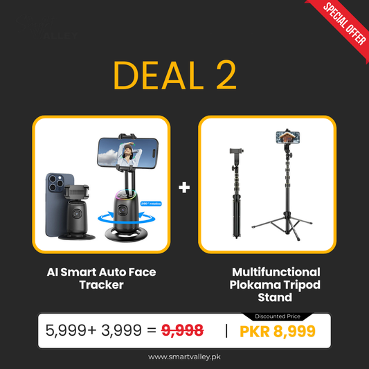 Deal 2 (AI Smart Auto Face Tracker+ Multifunctional Plokama Tripod Stand)