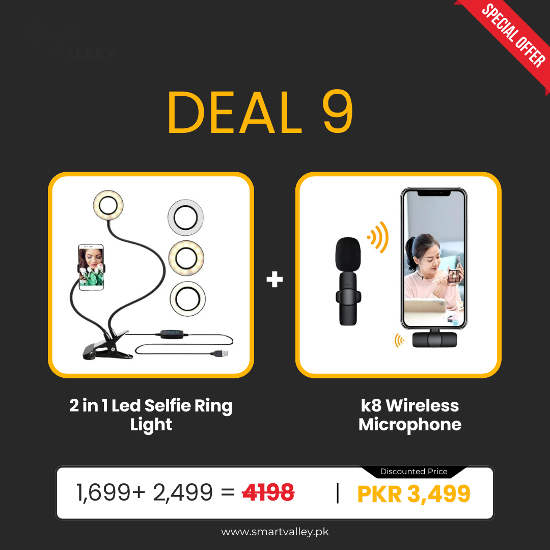 Deal 9 (2 in 1 Led Selfie Ring Light+k8 Wireless Microphone)