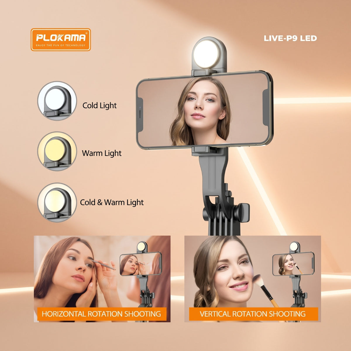 Selfie Stick Tripod with Remote Control & LED Light