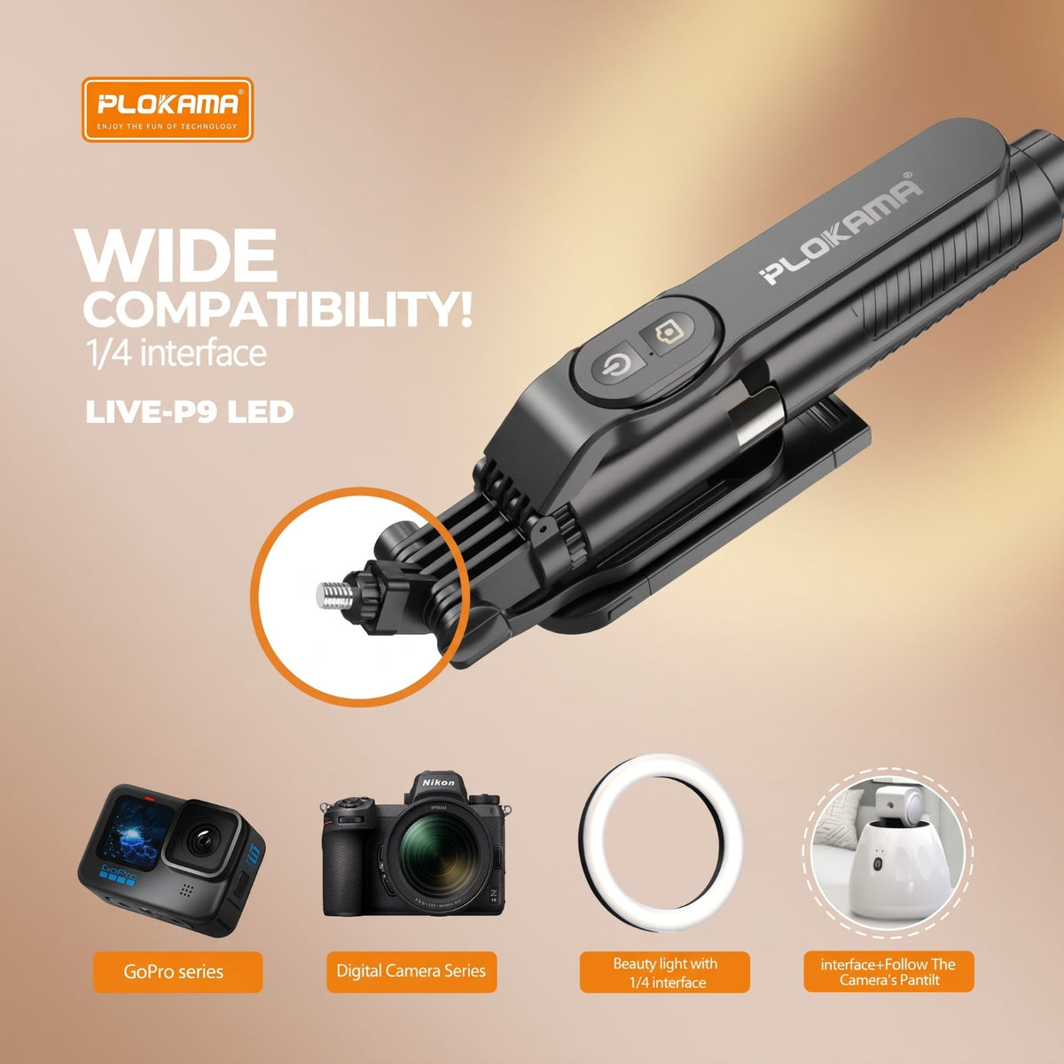 Selfie Stick Tripod with Remote Control & LED Light