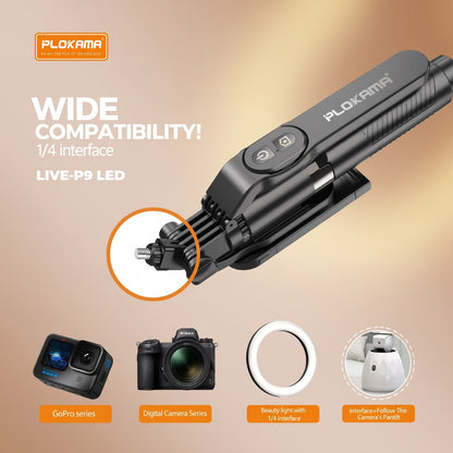 Selfie Stick Tripod with Remote Control & LED Light