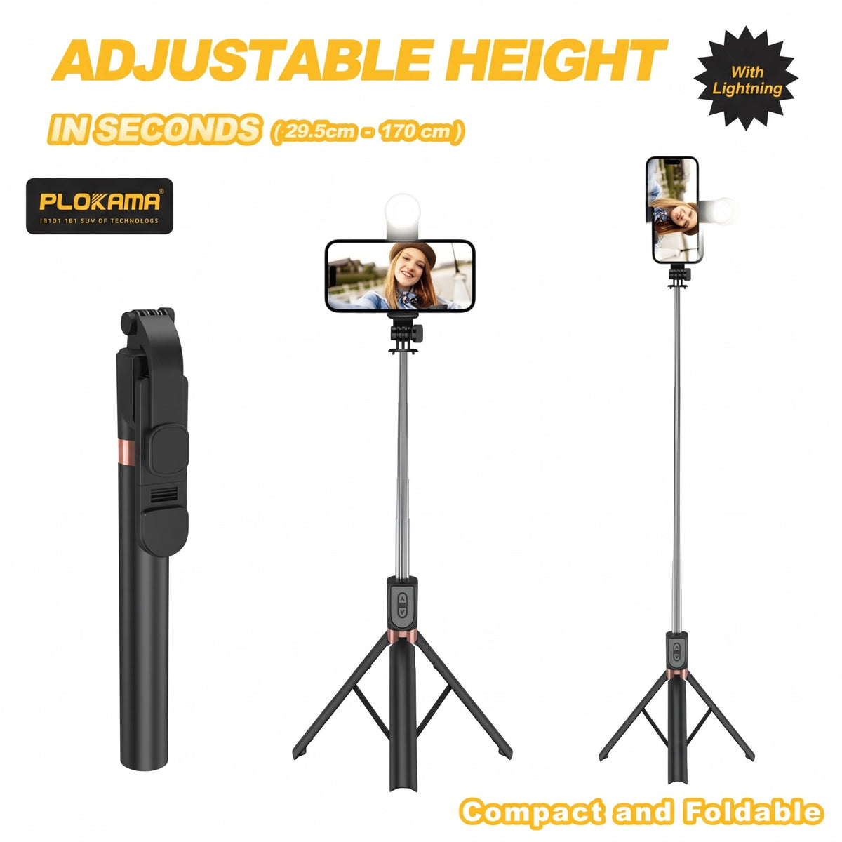 4 in 1 Selfie Stick + Tripod Stand with Light and Wireless Remote