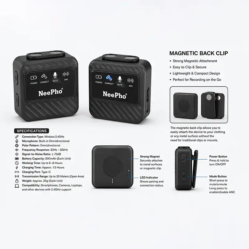 NeePho NP-65 Wireless Dual Lavalier Microphone