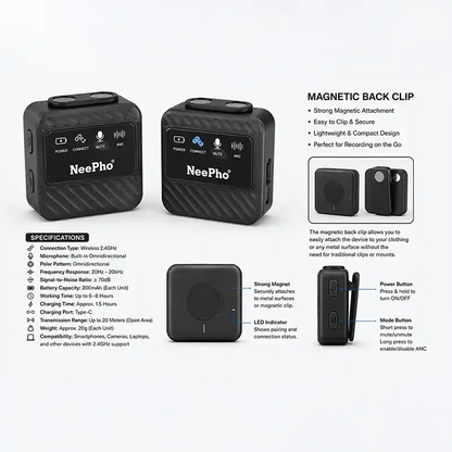 NeePho NP-65 Wireless Dual Lavalier Microphone