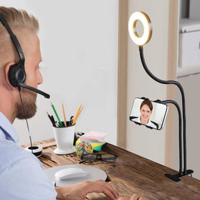 2 in 1 Led Selfie Ring Light with Phone Holder Desk Lamp Lazy Bracket Tabletop Stand 360' Flexible