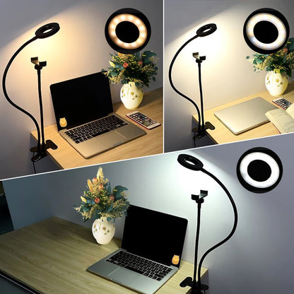 2 in 1 Led Selfie Ring Light with Phone Holder Desk Lamp Lazy Bracket Tabletop Stand 360' Flexible